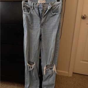 Abercrombie & Fitch Light Blue Distressed Straight-Leg Jeans